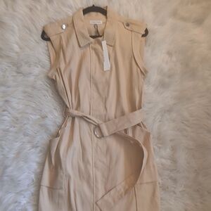 CALVIN KLEIN beige sleeveless dress with belt Size S NWT